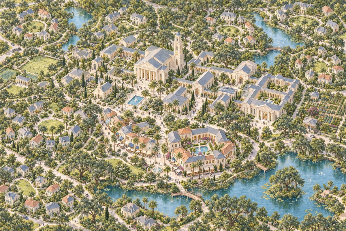 Garden town masterplan, concept illustration